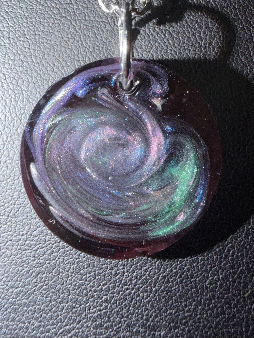 Handmade Swirl Galaxy Pendant Necklace in Purple & Green